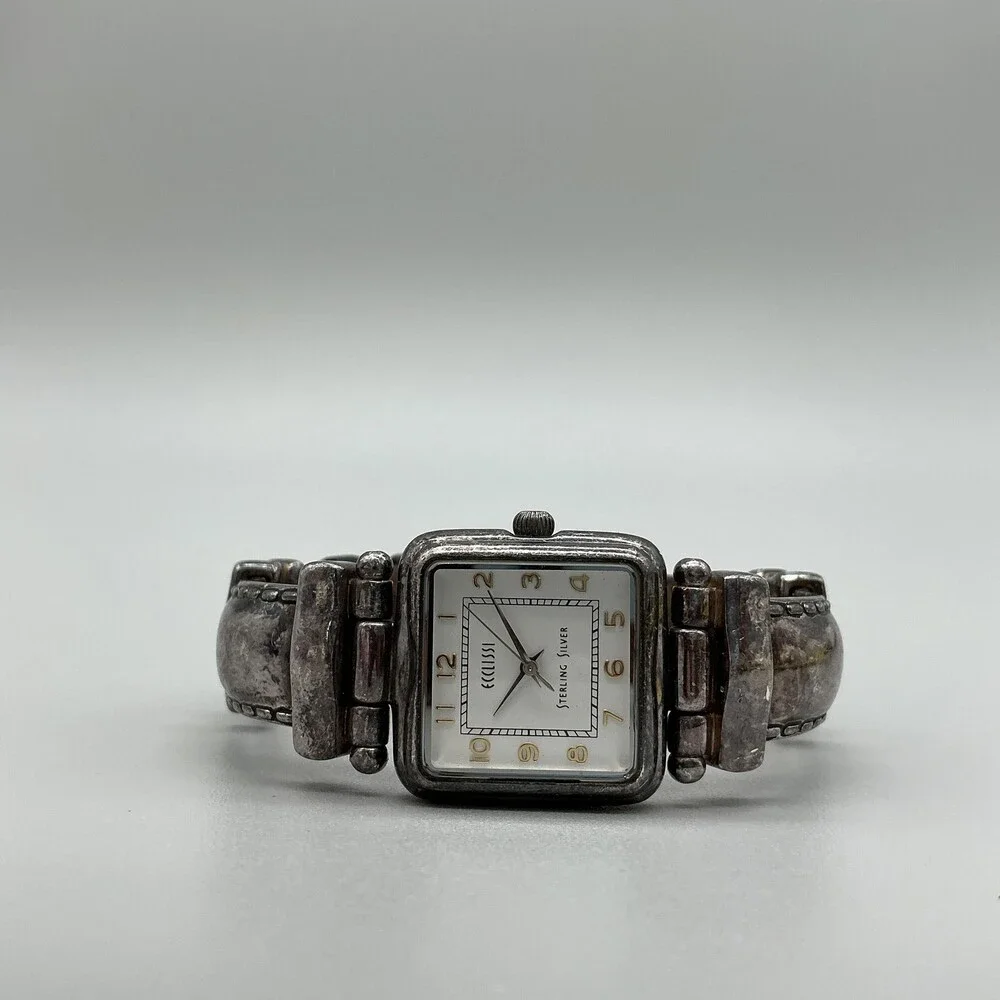 Ecclissi Womens Watch 25mm Sterling Silver White Dial Leather New Battery